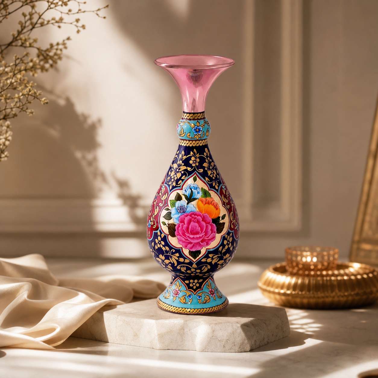 B (8) گلدان صراحی گل و مرغ نفیس - تصویر 1